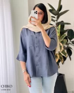 شومیز مانتویی مدل چیکو جنس لینن شانتون کد 1012 - تصویر 13