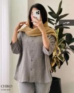 شومیز مانتویی مدل چیکو جنس لینن شانتون کد 1012 - تصویر 9