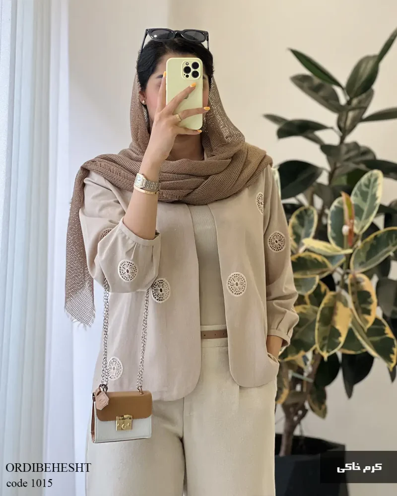 مانتو کتی مدل اردیبهشت جنس لینن خامه دوزی شده کد 1015 - تصویر 3