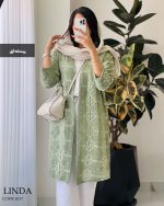 مانتو بلند مدل لیندا جنس گازوییلی سوزن دوزی کد 1017 - تصویر 8