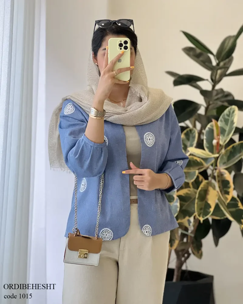 مانتو کتی مدل اردیبهشت جنس لینن خامه دوزی شده کد 1015 - تصویر 5