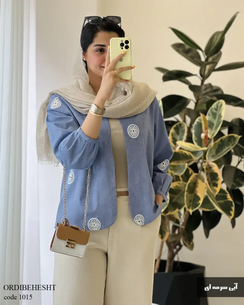 مانتو کتی مدل اردیبهشت جنس لینن خامه دوزی شده کد 1015 - تصویر 6