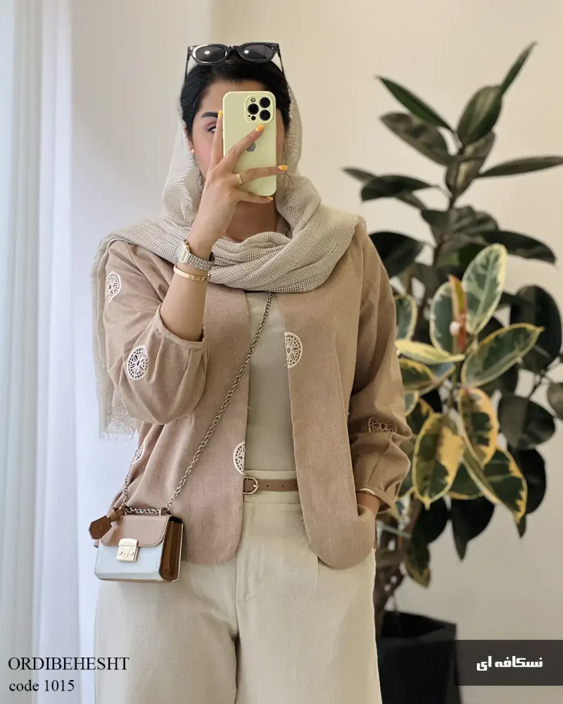 مانتو کتی مدل اردیبهشت جنس لینن خامه دوزی شده کد 1015 - تصویر 2