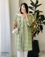 مانتو بلند مدل لیندا جنس گازوییلی سوزن دوزی کد 1017 - تصویر 7