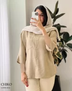 شومیز مانتویی مدل چیکو جنس لینن شانتون کد 1012 - تصویر 3