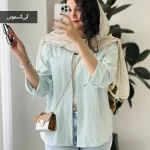 شومیز مانتویی پری رنگ آسمانی