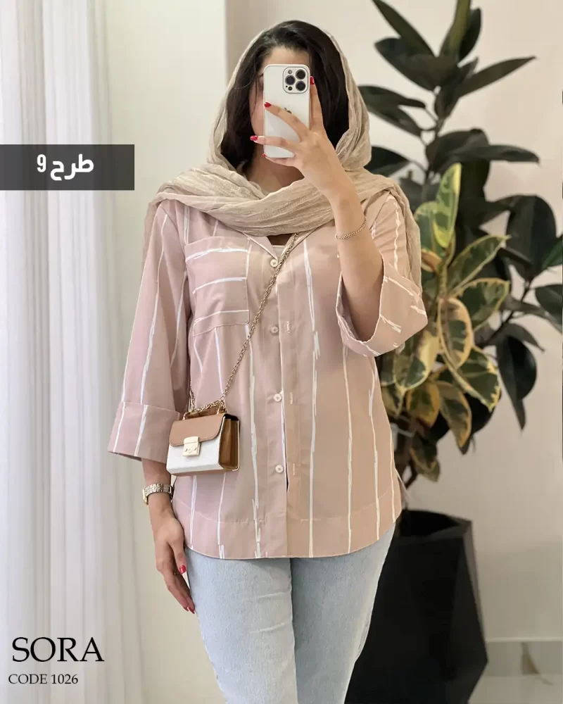 حراج شومیز مانتویی سورا جنس نخی کد 1026 - تصویر 3