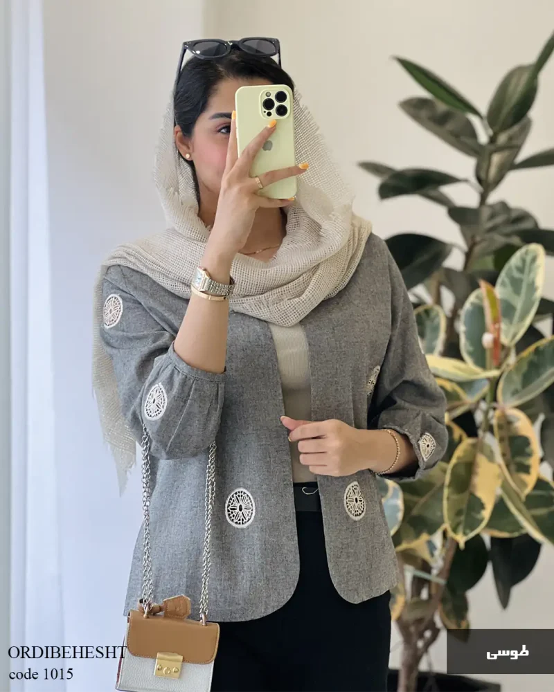 مانتو کتی مدل اردیبهشت جنس لینن خامه دوزی شده کد 1015 - تصویر 7