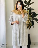 مانتو بلند مدل لیندا جنس گازوییلی سوزن دوزی کد 1017 - تصویر 4