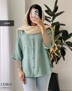 شومیز مانتویی مدل چیکو جنس لینن شانتون کد 1012 - تصویر 14