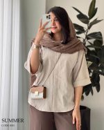 شومیز مانتویی مدل سامر جنس لینن ژاکارد کد 1051 - تصویر 8