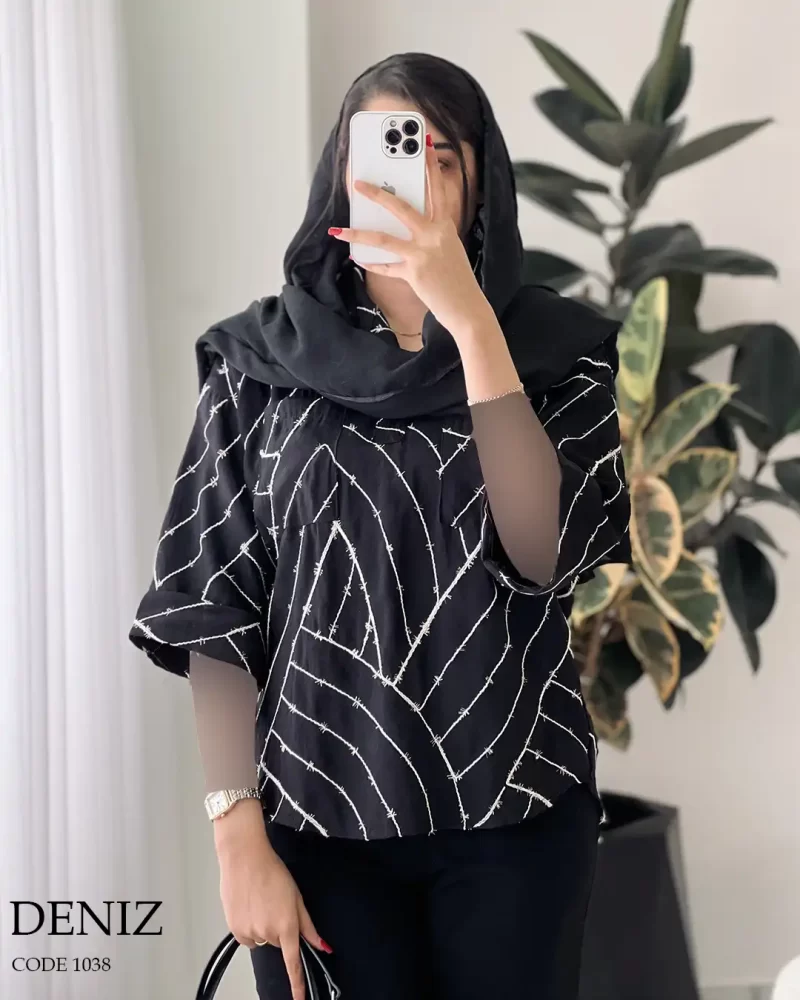 حراج مانتو مدل دنیز جنس صابونی نوار دوزی شده کد 1038 - تصویر 2