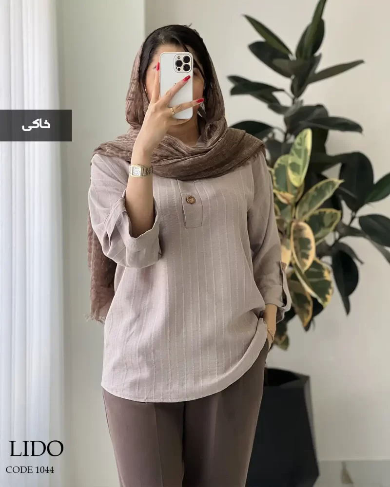 شومیز مانتویی مدل لیدو جنس لینن ژاکارد کد 1044 - تصویر 3