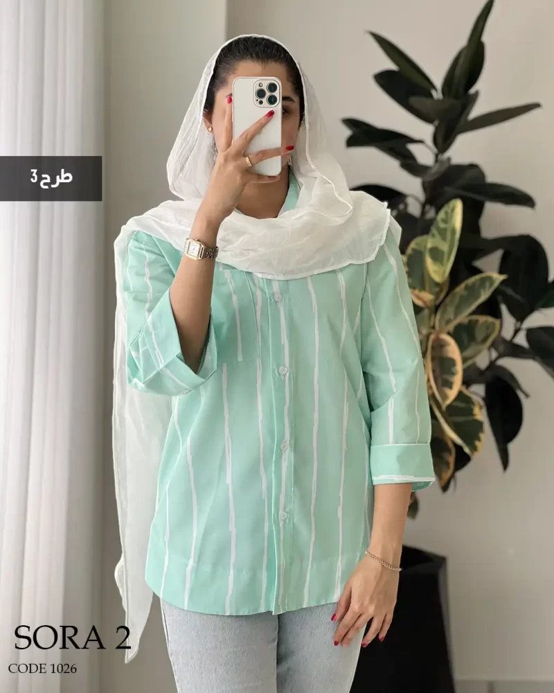 حراج شومیز مانتویی سورا 2 جنس نخی کد 1026 - تصویر 3