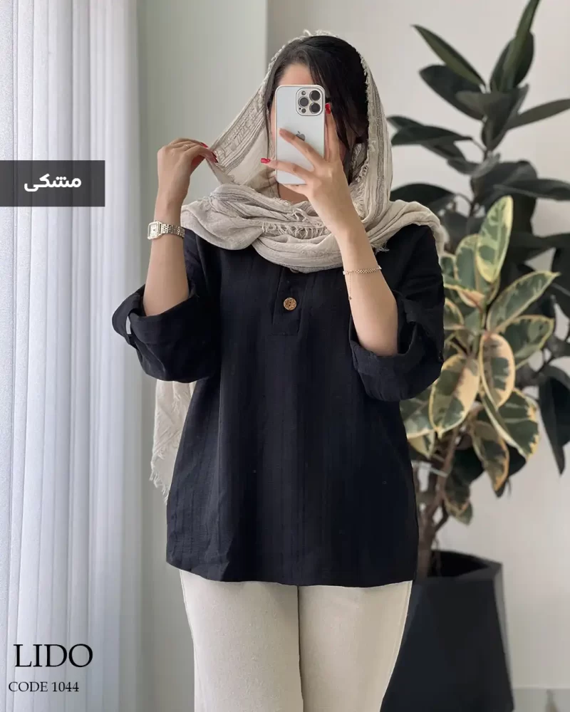 شومیز مانتویی مدل لیدو جنس لینن ژاکارد کد 1044 - تصویر 4