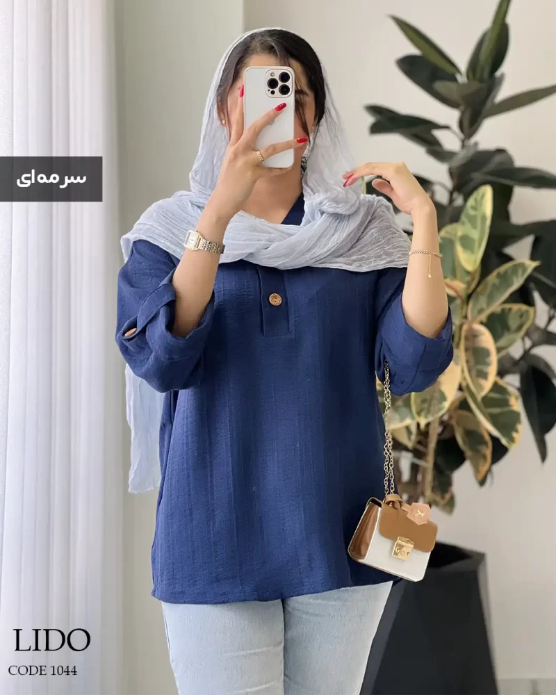 شومیز مانتویی مدل لیدو جنس لینن ژاکارد کد 1044 - تصویر 2