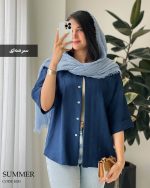 شومیز مانتویی مدل سامر جنس لینن ژاکارد کد 1051 - تصویر 3