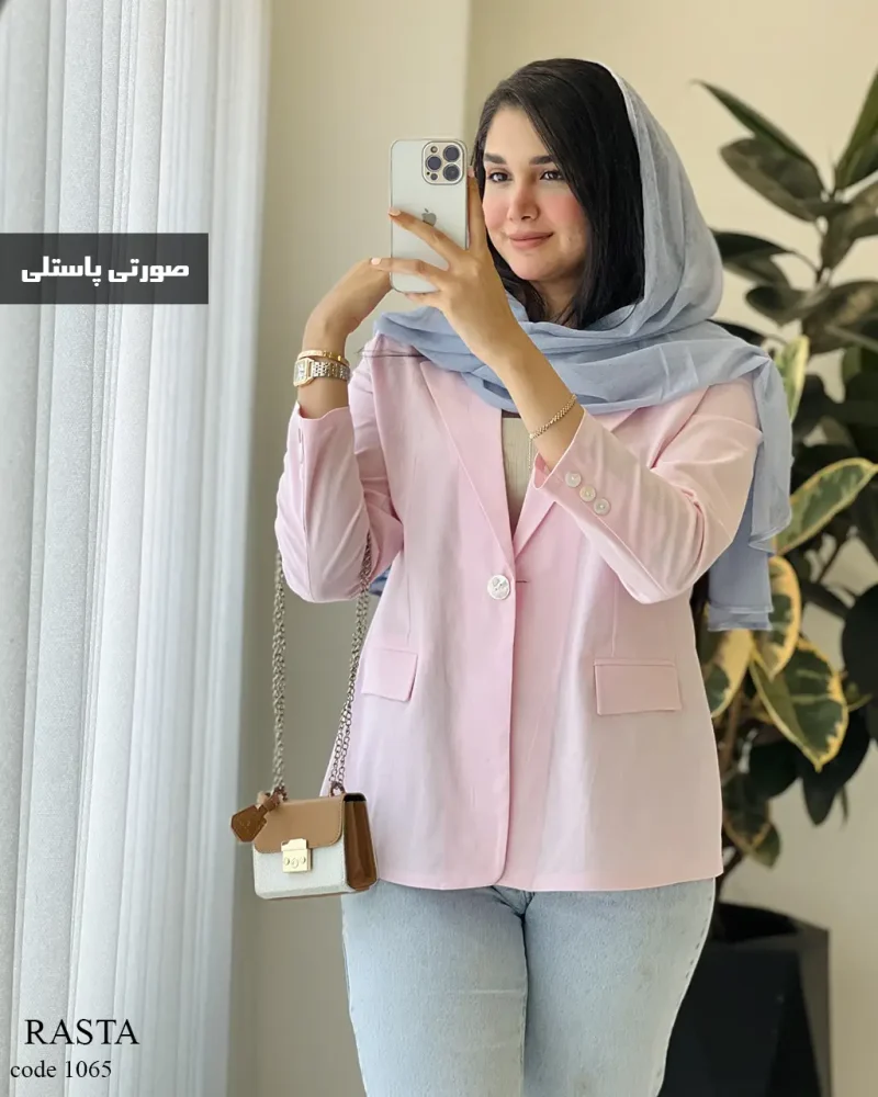 کت لینن زنانه رنگ صورتی پاستلی