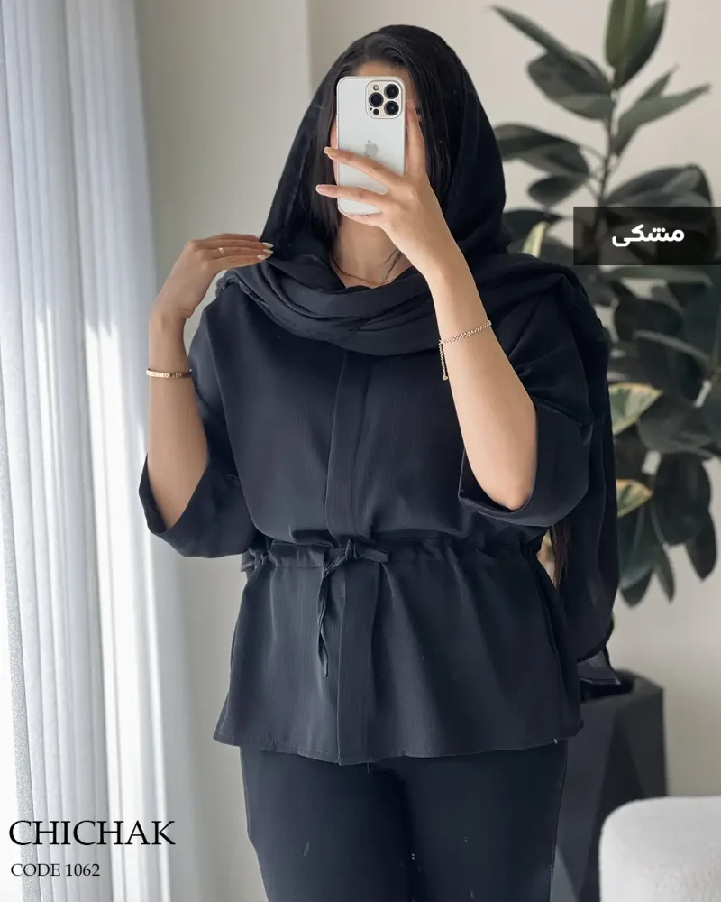 شومیز مانتویی مدل چیچک پارچه دلتا کریشه کد 1062 - تصویر 3