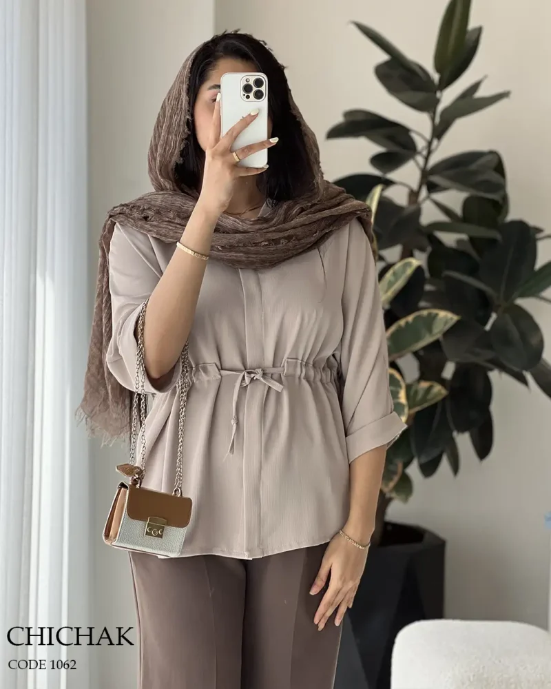 شومیز مانتویی مدل چیچک پارچه دلتا کریشه کد 1062 - تصویر 6