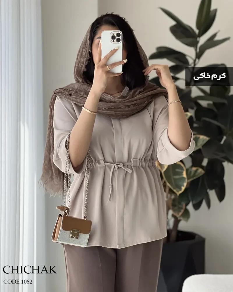 شومیز مانتویی مدل چیچک پارچه دلتا کریشه کد 1062 - تصویر 7