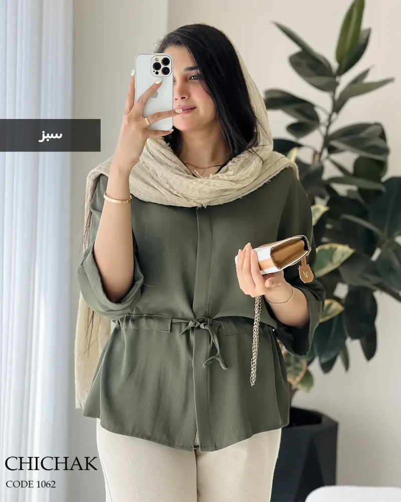 شومیز مانتویی مدل چیچک پارچه دلتا کریشه کد 1062 - تصویر 5