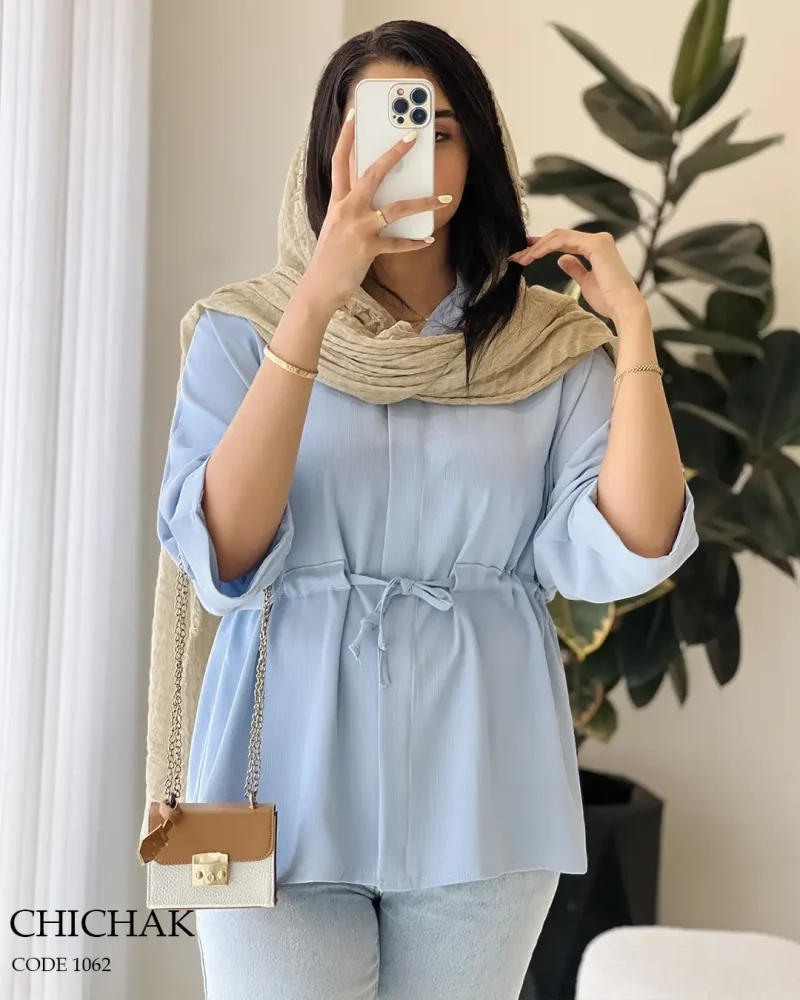 شومیز مانتویی مدل چیچک پارچه دلتا کریشه کد 1062 - تصویر 8