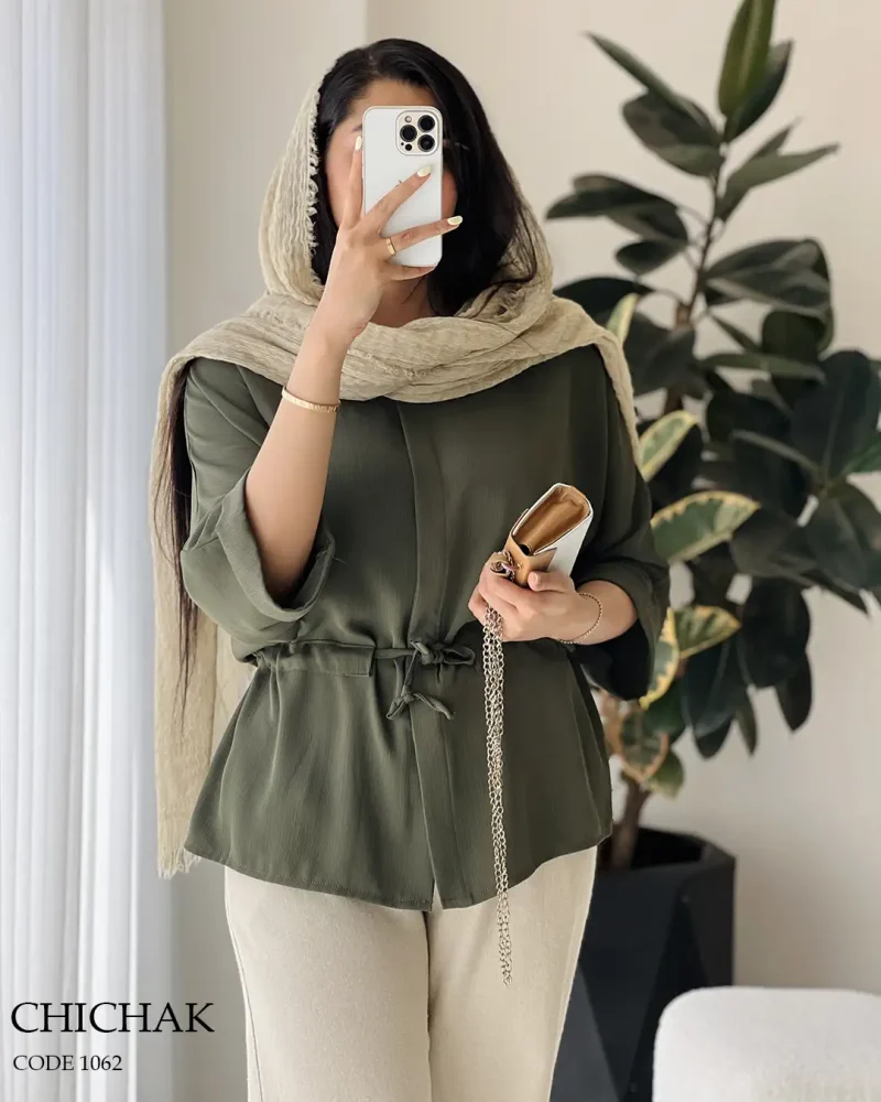 شومیز مانتویی مدل چیچک پارچه دلتا کریشه کد 1062 - تصویر 9