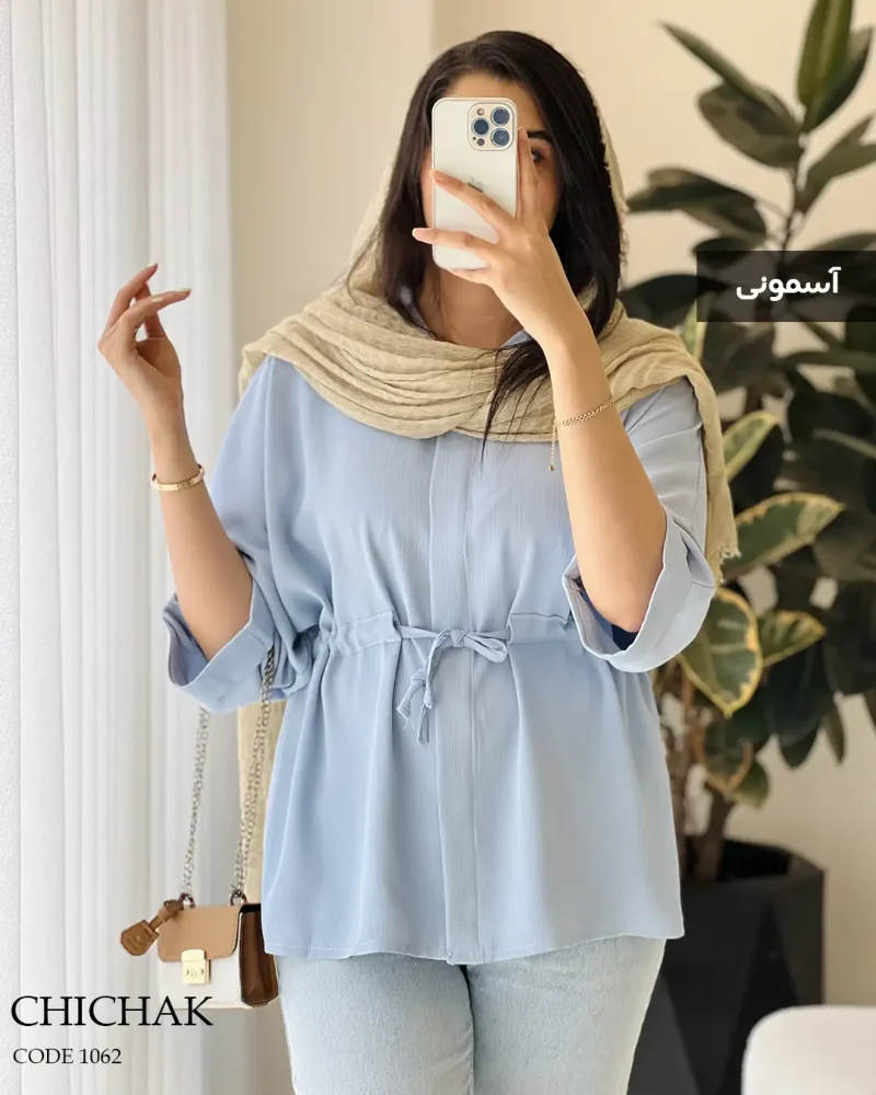 شومیز مانتویی مدل چیچک پارچه دلتا کریشه کد 1062 - تصویر 2