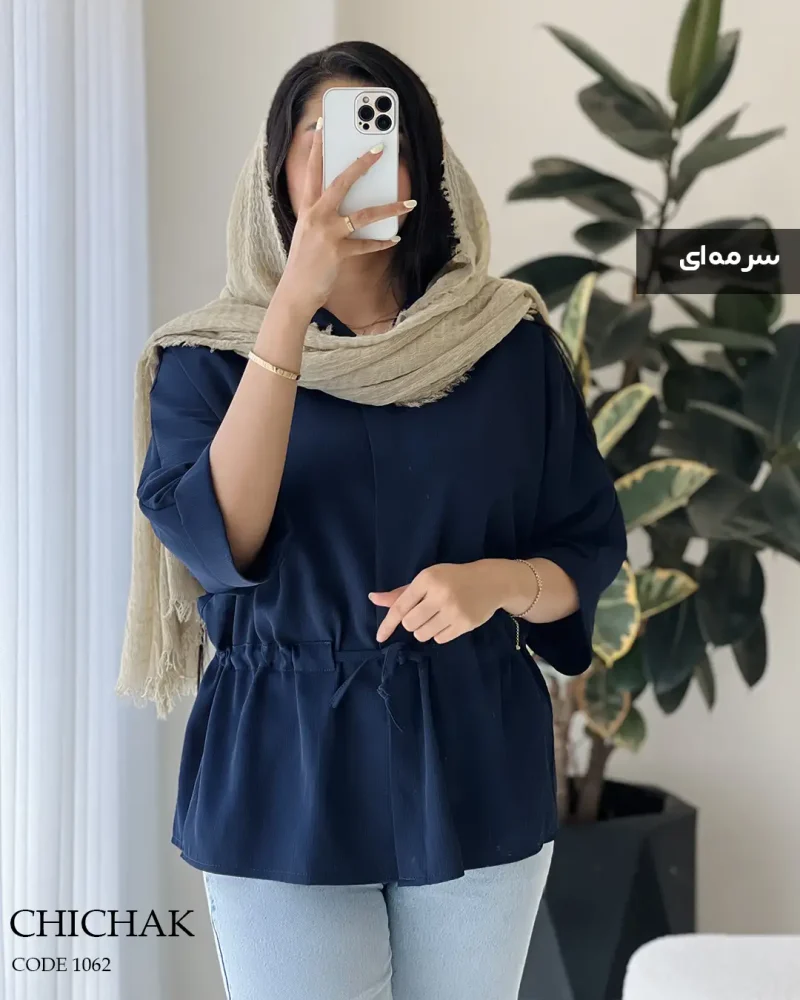 شومیز مانتویی مدل چیچک پارچه دلتا کریشه کد 1062 - تصویر 4