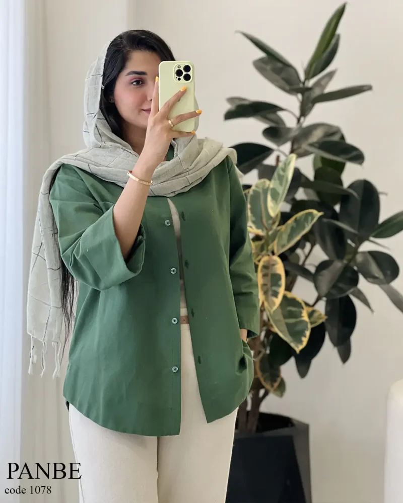 شومیز مانتویی پنبه جنس لینن پنبه  کد 1078 - تصویر 5