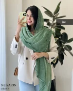شال نگارین جنس حریر کبریتی کد 1079 - تصویر 4