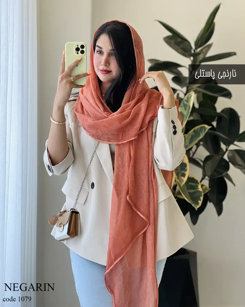 شال نگارین جنس حریر کبریتی کد 1079 - تصویر 6