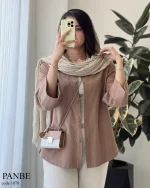 شومیز مانتویی پنبه جنس لینن پنبه کد 1078 - تصویر 4