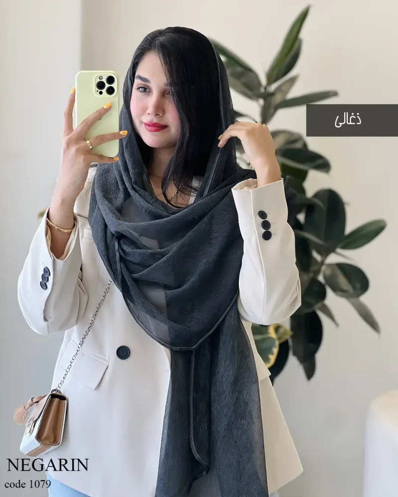 شال نگارین جنس حریر کبریتی کد 1079 - تصویر 5