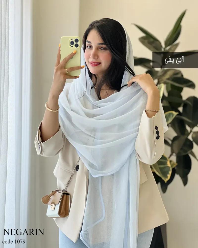 شال نگارین جنس حریر کبریتی کد 1079 - تصویر 3