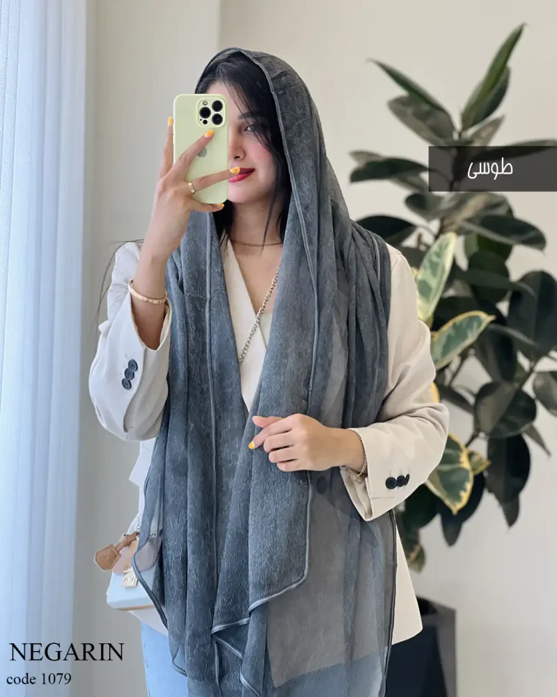 شال نگارین جنس حریر کبریتی کد 1079 - تصویر 7
