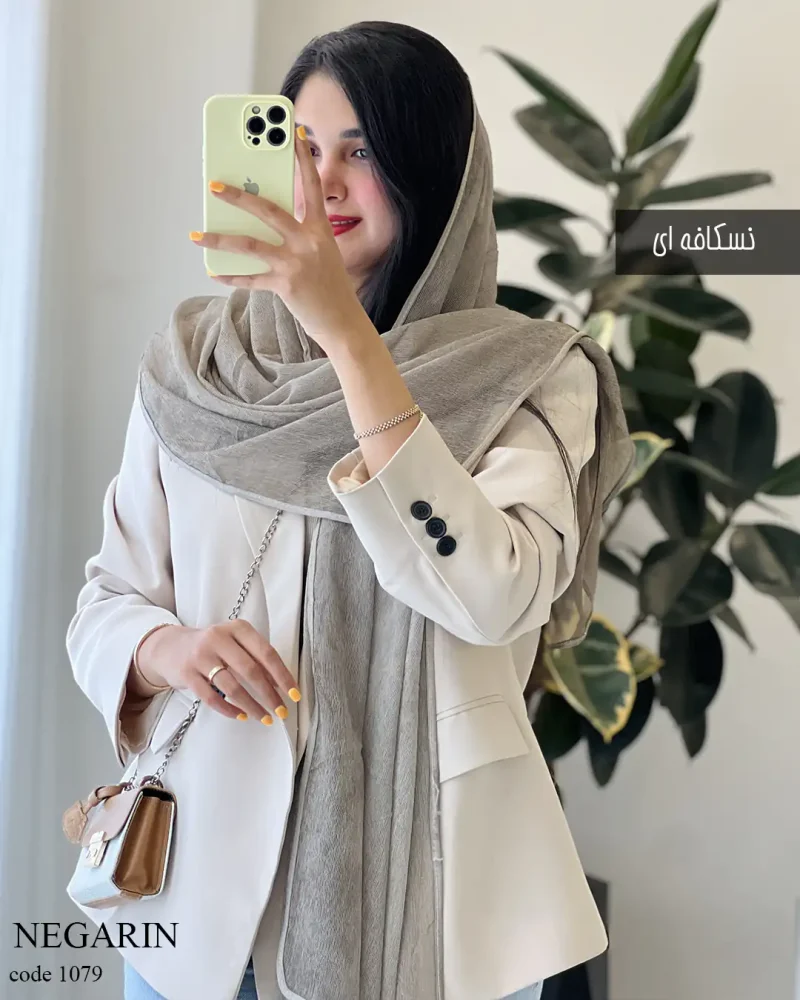 شال نگارین جنس حریر کبریتی کد 1079 - تصویر 2