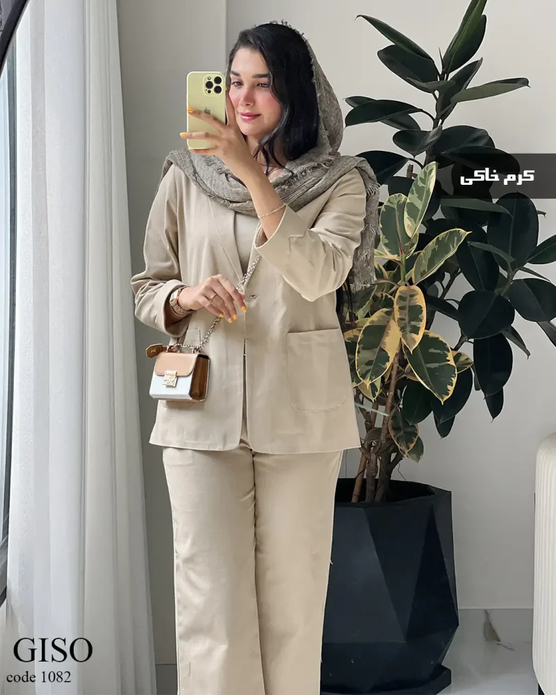 حراج کت و شلوار گیسو جنس لینن نچرال کد 1082 - تصویر 2