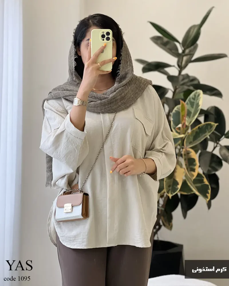 شومیز مانتویی مدل یاس جنس لینن صوفیا کد 1095 - تصویر 2