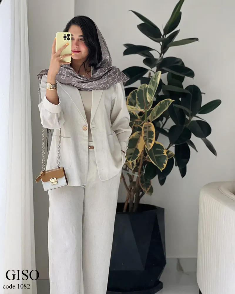 حراج کت و شلوار گیسو جنس لینن نچرال کد 1082 - تصویر 6