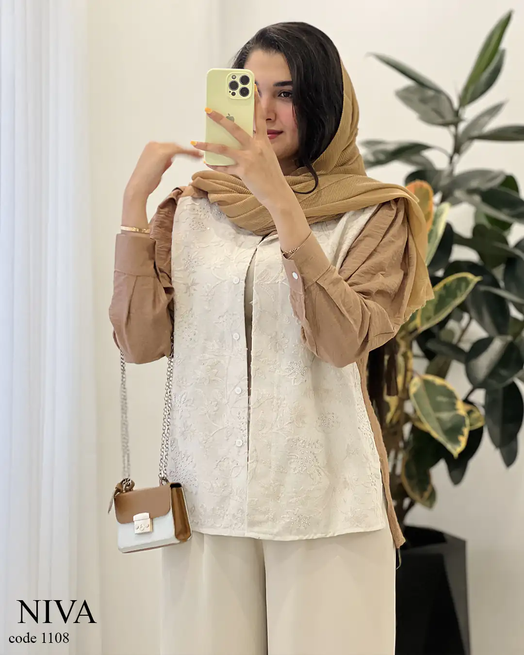 52165156 شومیز مانتویی مدل نیوا جنس لینن سوزن دوزی کد 1108 - تصویر 1