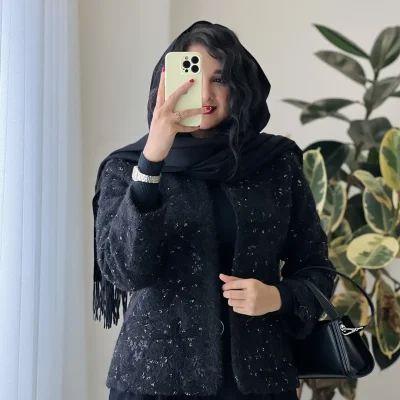 پالتو کتی زنانه جنس فوتر سوزن دوزی شده با قد کوتاه رنگ مشکی