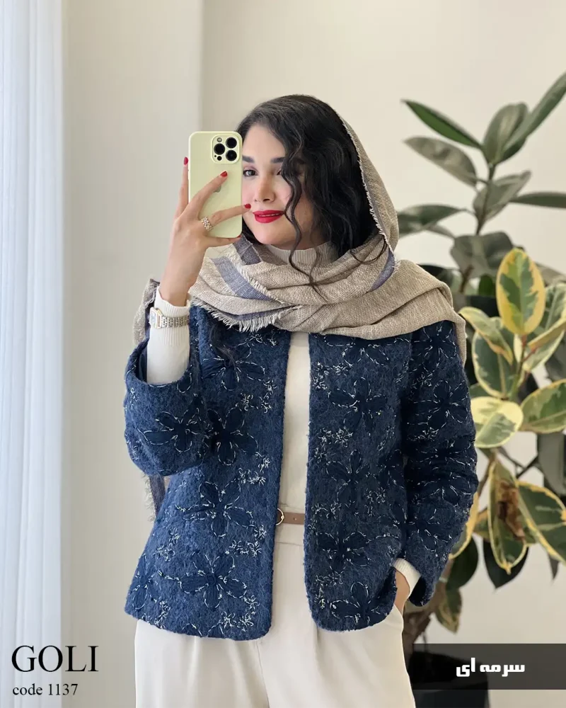 پالتو کتی مدل گلی جنس فوتر موهر ترک کد 1137 - تصویر 3