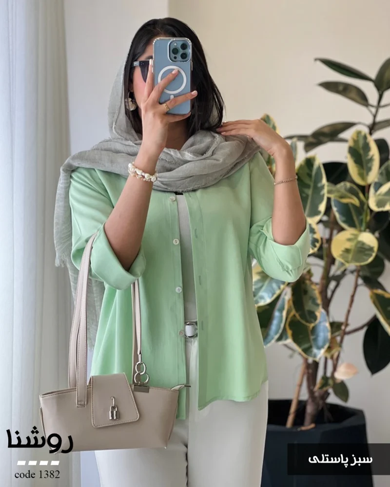 شومیز روشنا جنس کرپ لایوسل ترک کد 1382 - تصویر 11
