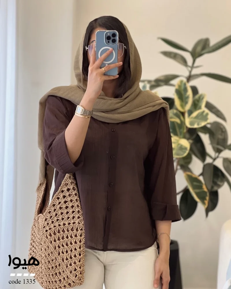 شومیز هیوا جنس پری شیشه ای ابریشم کد 1335 - تصویر 3
