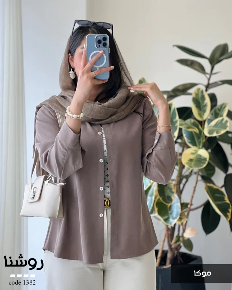 شومیز روشنا جنس کرپ لایوسل ترک کد 1382 - تصویر 2