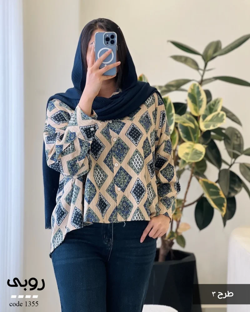 حراج شومیز مدل روبی جنس لینن کوک دوزی کد 1355 - تصویر 3
