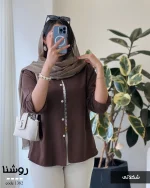 شومیز روشنا جنس کرپ لایوسل ترک کد 1382 - تصویر 5