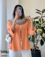 شومیز روشنا جنس کرپ لایوسل ترک کد 1382 - تصویر 9
